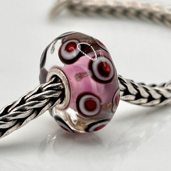 TROLLBEADS Pink w Red Dots & Gold Glitter Unique LAA 925S NEW! - Picture 7 of 8